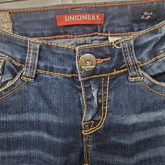 UNIONBAY Blue Y2K True Boot Cut Distressed Low-Rise Jeans 3 - Picture 5 of 13